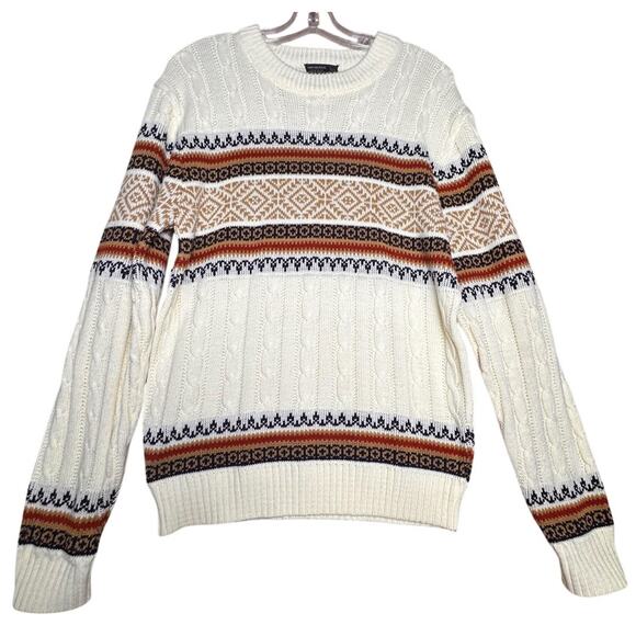 Vtg JCPenney's Men's Cream Rust Knit Fair Isle Nordic Ski Sweater Size M 70’s EC - Picture 2 of 15